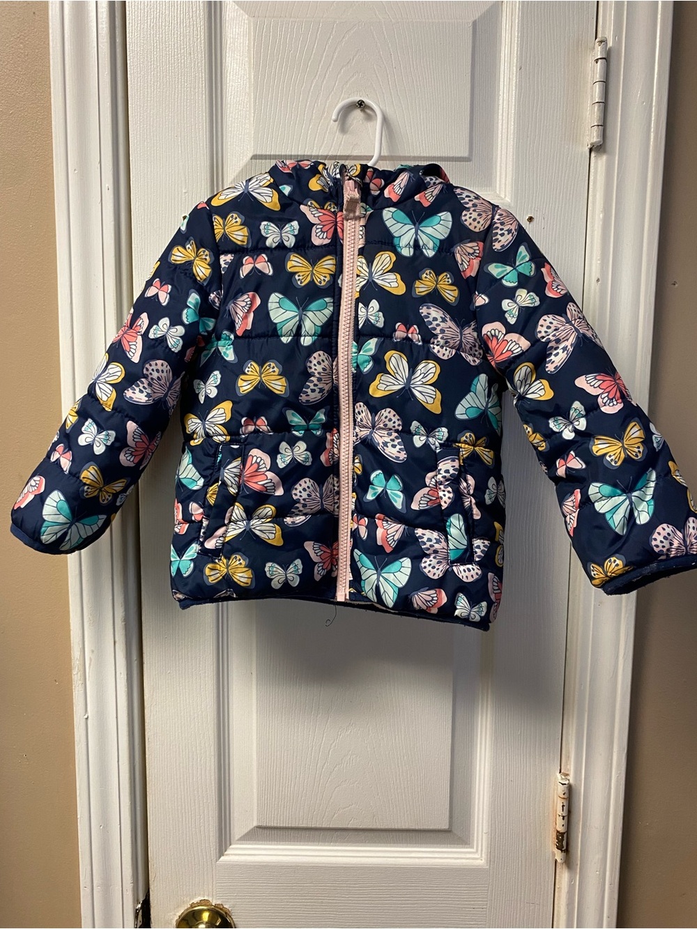 Carter's Navy Puffer Jacket with Multicolor Butterfly Print